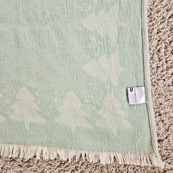 Antonio Salgado Jacquard Christmas Blanket Soft Green Fuzzy Trees Cotton - Picture 8 of 10